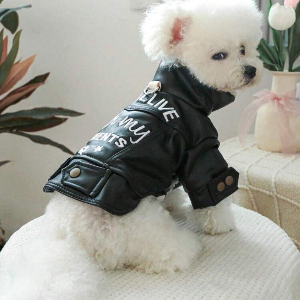 PETSIN Black Faux Leather Fleece Jacket w/ Embroidery Sizes Med & Lrg New - Picture 2 of 12
